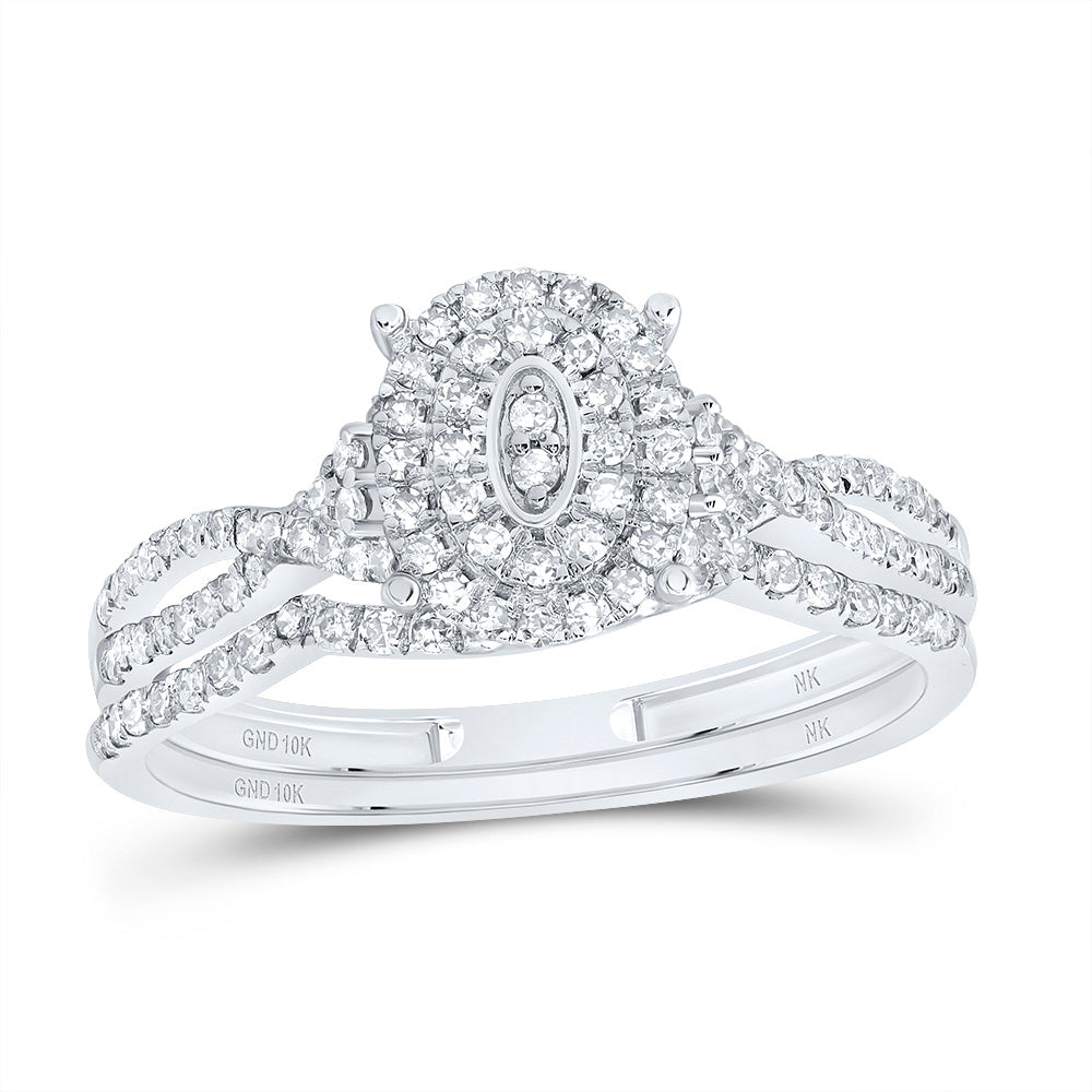 3/8CTW-DIA NK OVAL DOUBLE HALO BRIDAL SET 7 Daisy Joyeria