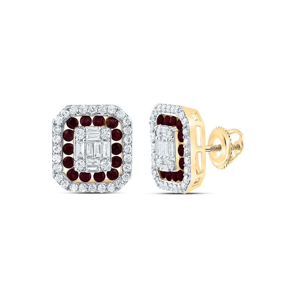 5/8CTW-DIA ANA M 1/2CTW-RD-RU NAT GEM OCTAGON STUD EARRING Daisy Joyeria