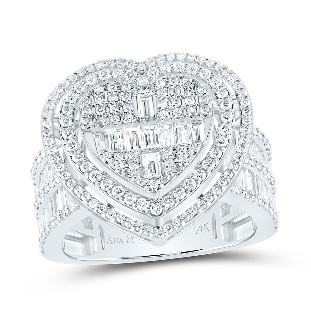1 3/4TW-NAT DIA ANA M FASHION HEART BAGUETTE BRIDAL RING 7 Daisy Joyeria