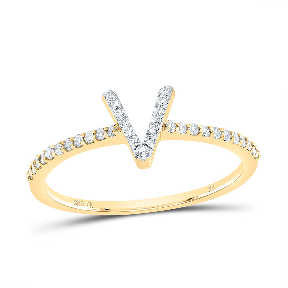 1/6CTW-DIA NK GIFT INITIAL "V" RING 7 Daisy Joyeria
