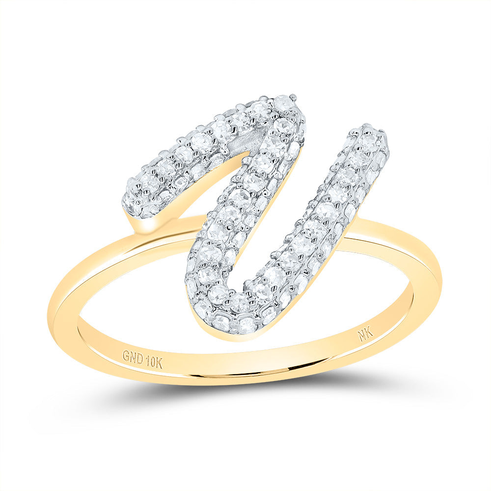 3/8CTW-DIA NK FASHION INITIAL "V"  RING 7 Daisy Joyeria