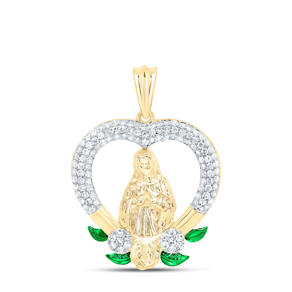 1/2CTW-NAT DIA NK FASHION VIRGIN MOTHER MARY HEART PENDANT Daisy Joyeria
