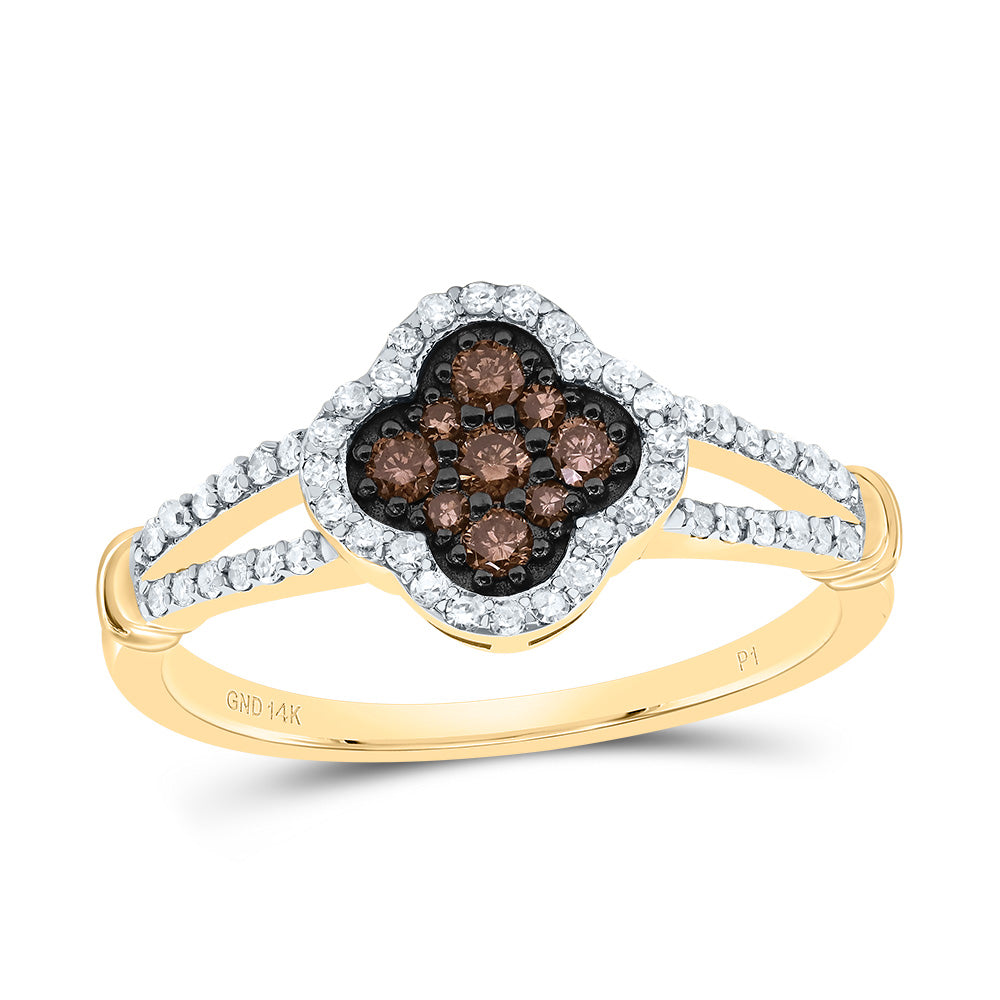1/3CTW-NAT DIA P1 GIFT COGNAC NATURAL CLOVER RING 7 Daisy Joyeria