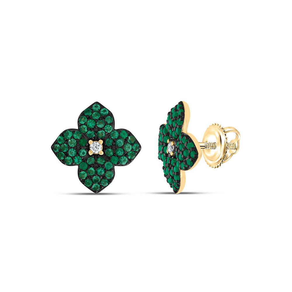 0.03CTW-DIA ANA M 3/8CTW-RD-EM NAT-GEM FLOWER STUD EARRING Daisy Joyeria