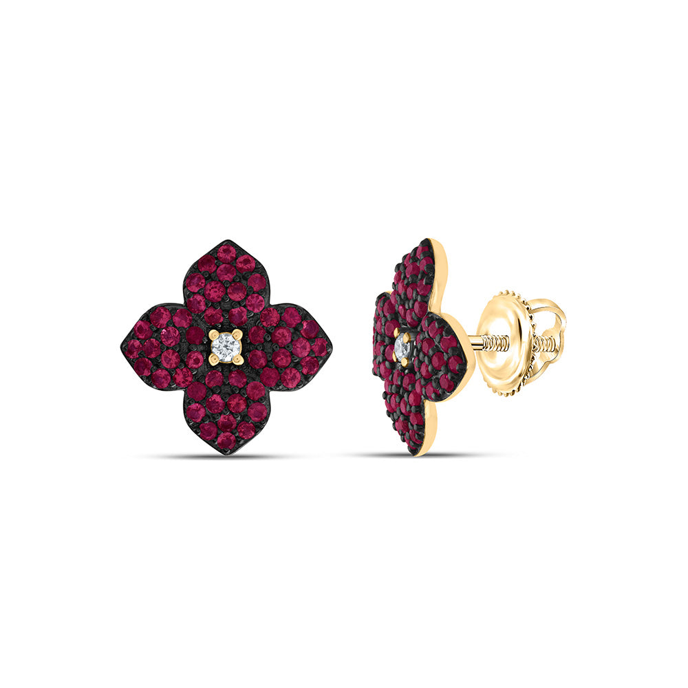 0.03CTW-DIA ANA M 3/8CTW-RD-RU NAT-GEM FLOWER STUD EARRING Daisy Joyeria