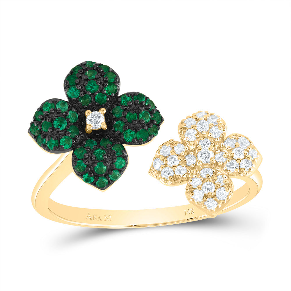 1/6CTW-DIA ANA M 1/5CTW-RD-EM NAT-GEM FLOWER RING 7 Daisy Joyeria