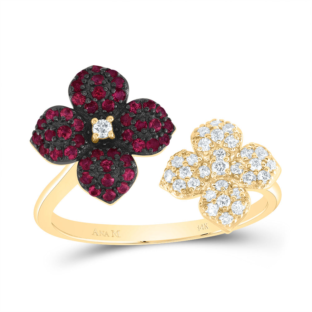 1/6CTW-DIA ANA M 1/5CTW-RD-RU NAT-GEM FLOWER RING 7 Daisy Joyeria