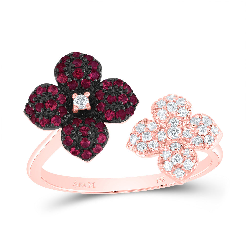 1/6CTW-DIA ANA M 1/5CTW-RD-RU NAT-GEM FLOWER RING 7 Daisy Joyeria