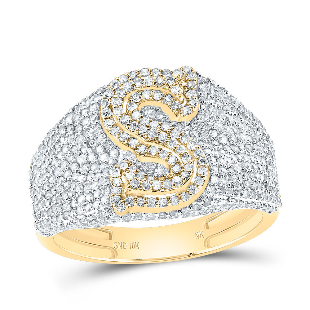 1 3/4CTW-DIA NK INITIAL "S" MEN'S RING 10 Daisy Joyeria