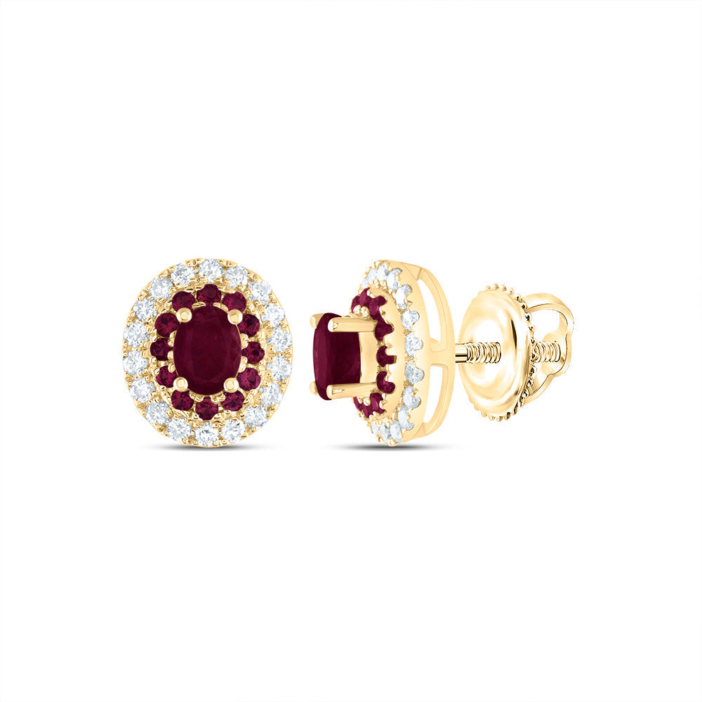 1/4CTW-DIA ANA M 1/10CTW-RD-RU, 4X3MM-OV-RU, NAT GEM OVAL STUD EARRING Daisy Joyeria