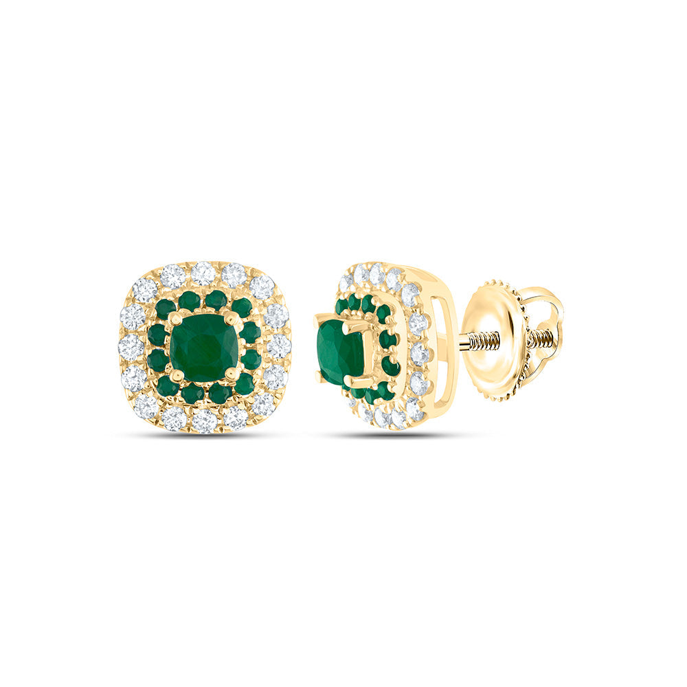 1/5CTW-DIA ANA M 1/8CTW-RD-EM, 3MM-CU-EM, NAT GEM CUSHION STUD EARRING Daisy Joyeria