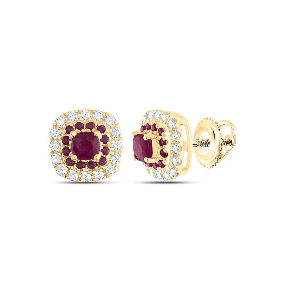 1/5CTW-DIA ANA M 1/8CTW-RD-RU, 3MM-CU-RU, NAT GEM CUSHION STUD EARRING Daisy Joyeria