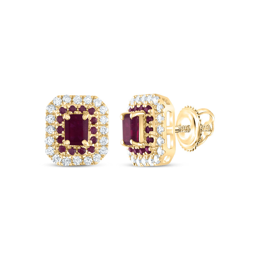 1/4CTW-DIA ANA M 1/8CTW-RD-RU, 4X3MM-EM-RU, NAT GEM EMERALD STUD EARRING Daisy Joyeria