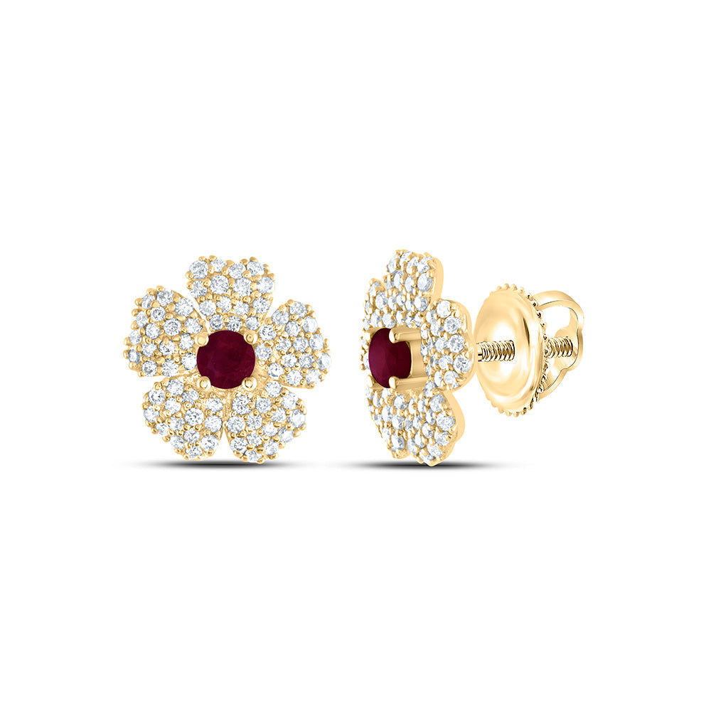 3/8CTW-NAT DIA ANA M 2.8MM-RD-RU NAT GEM FLOWER STUD EARRING Daisy Joyeria