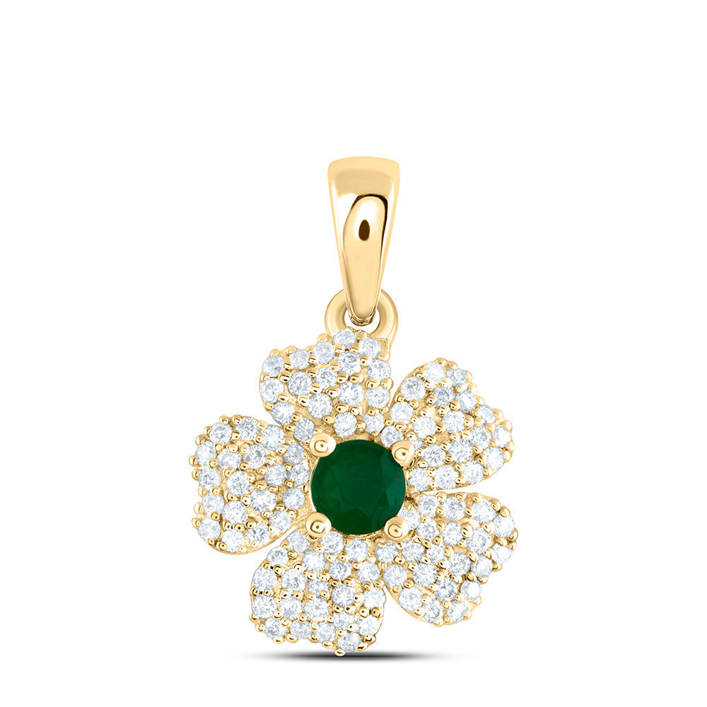 1/4CTW-NAT DIA ANA M 3.5MM-RD-EM NAT GEM FLOWER PENDANT Daisy Joyeria