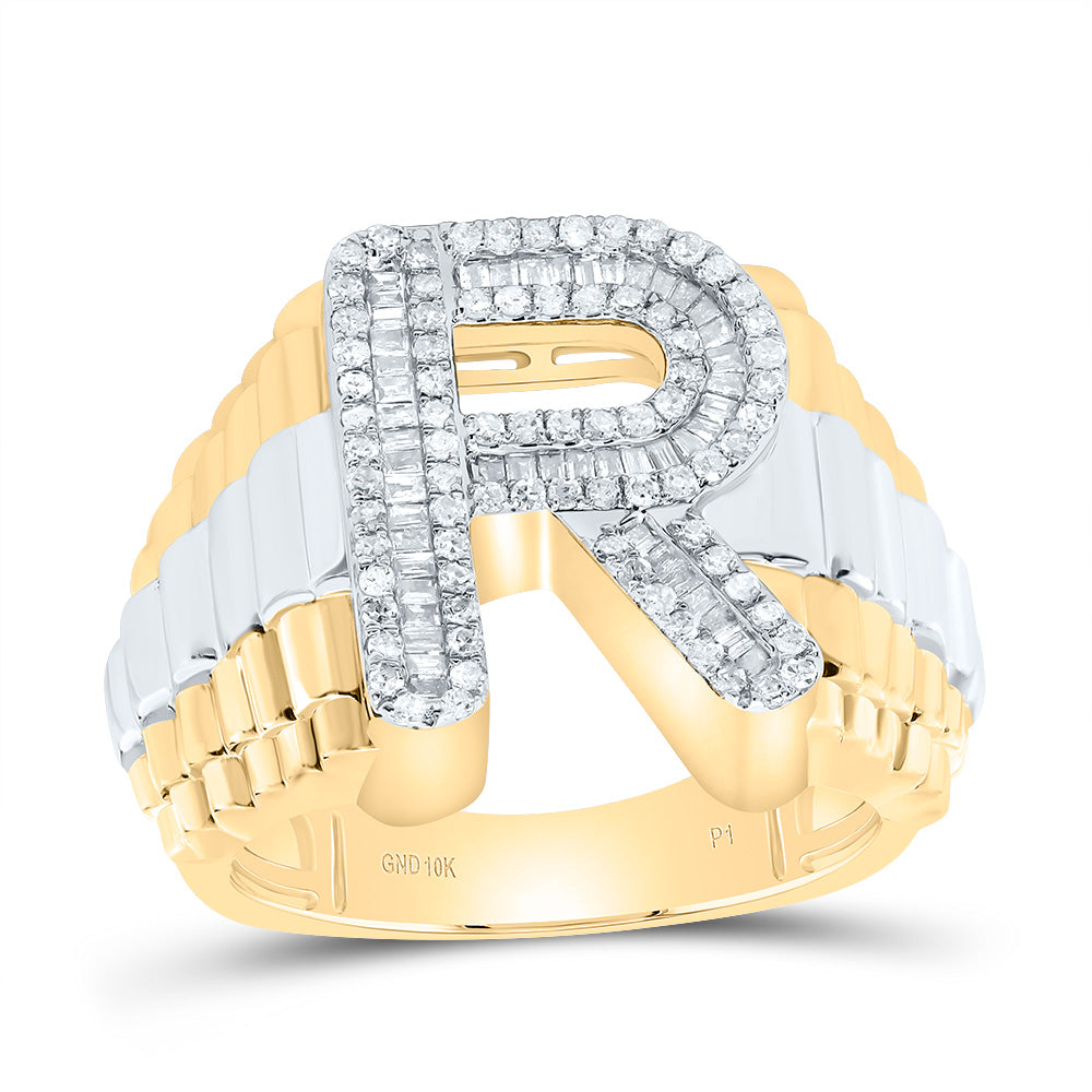 5/8CTW-DIA P1 INITIAL "R" MEN'S RING 10 Daisy Joyeria