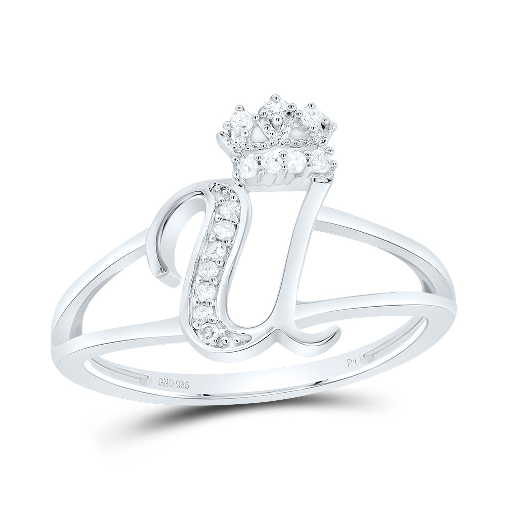 1/12CTW-DIA P1 GIFT INITIAL "U" CROWN LADIES RING 7 Daisy Joyeria