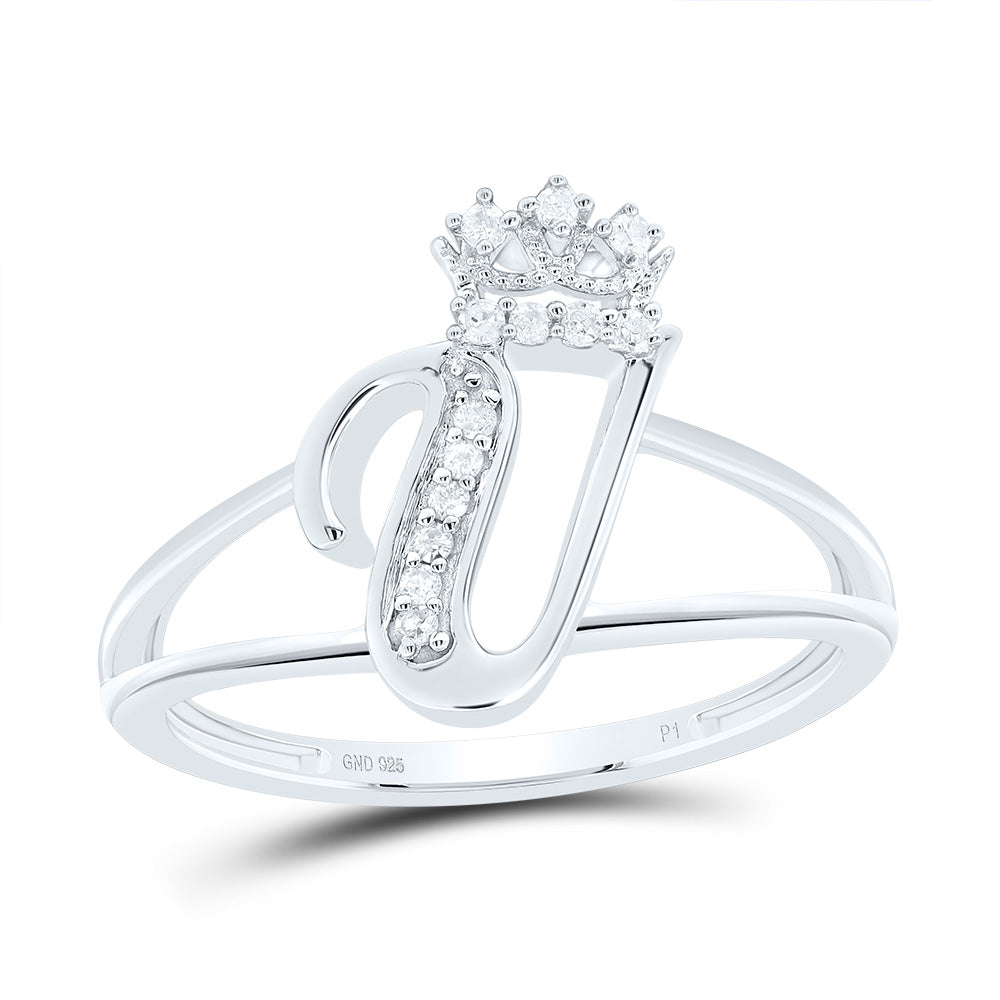1/12CTW-DIA P1 GIFT INITIAL "V" CROWN LADIES RING 7 Daisy Joyeria