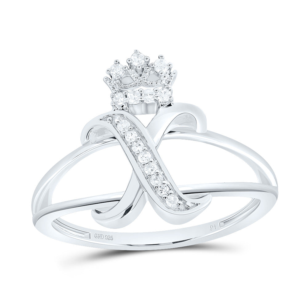 1/10CTW-DIA P1 GIFT INITIAL "X" CROWN LADIES RING 7 Daisy Joyeria