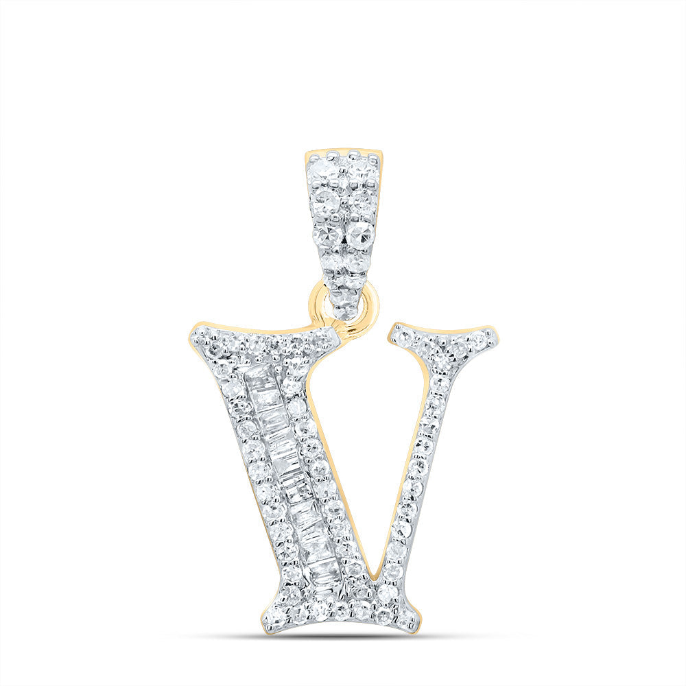 1/4CTW-DIA P1 GIFT INITIAL "V" BAGUETTE PENDANT Daisy Joyeria