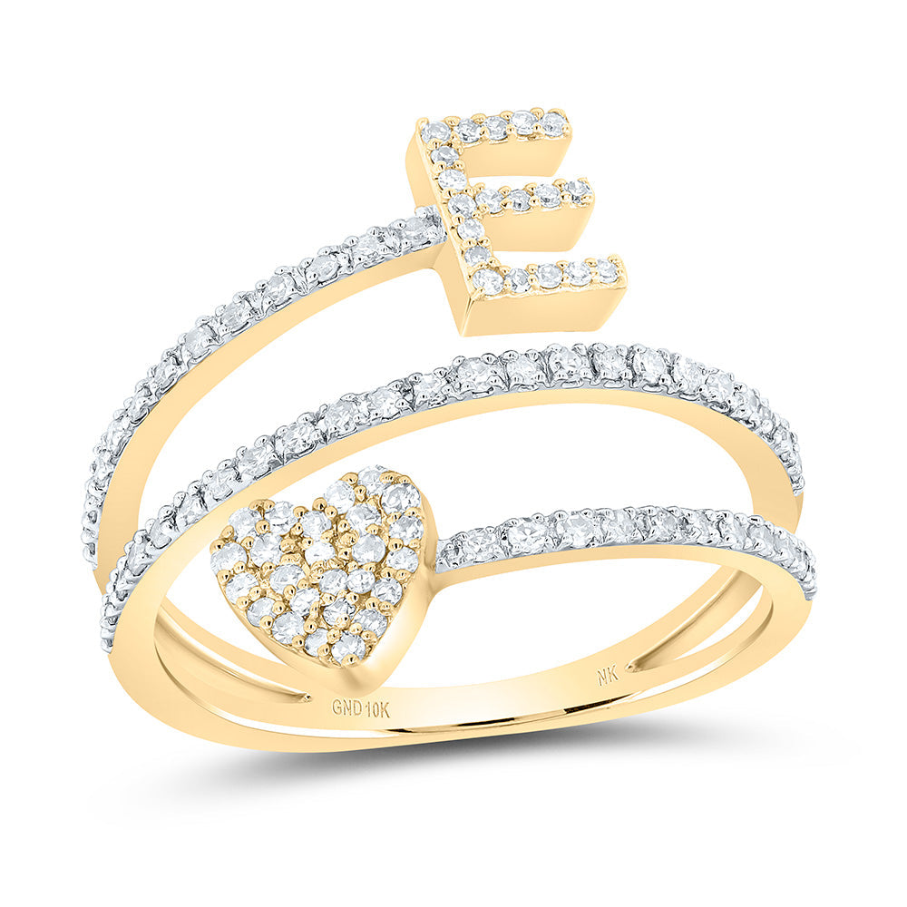 3/8CTW-NAT DIA NK GIFT INITIAL "E" HEART LADIES RING 7 Daisy Joyeria