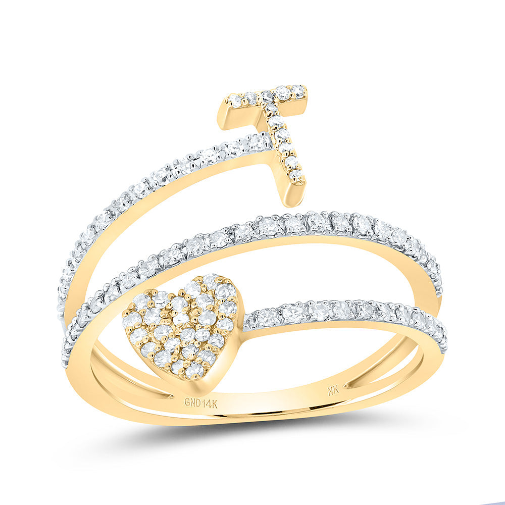 3/8CTW-NAT DIA NK GIFT INITIAL "T" HEART LADIES RING 7 Daisy Joyeria