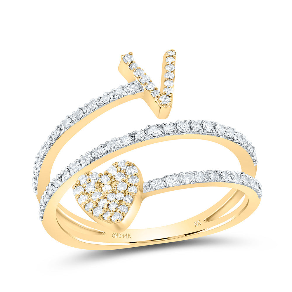 3/8CTW-NAT DIA NK GIFT INITIAL "V" HEART LADIES RING 7 Daisy Joyeria