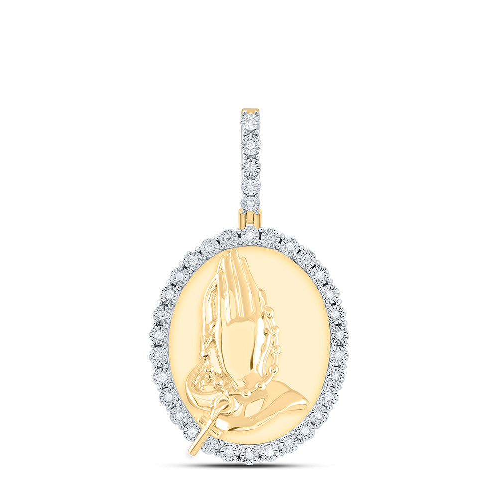 1/8CTW-NAT DIA P1 GIFT  PRAYING HAND CROSS OVAL PENDANT Daisy Joyeria