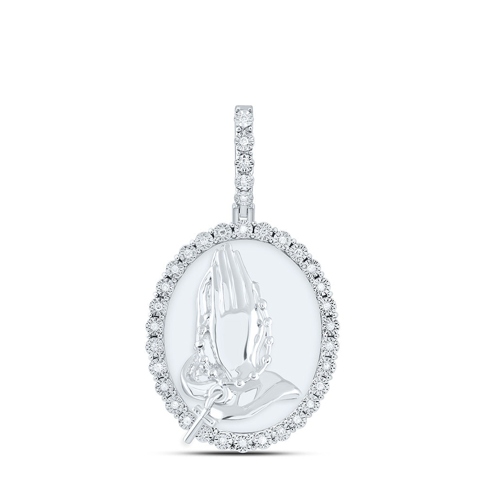 1/8CTW-NAT DIA P1 GIFT  PRAYING HAND CROSS OVAL PENDANT Daisy Joyeria