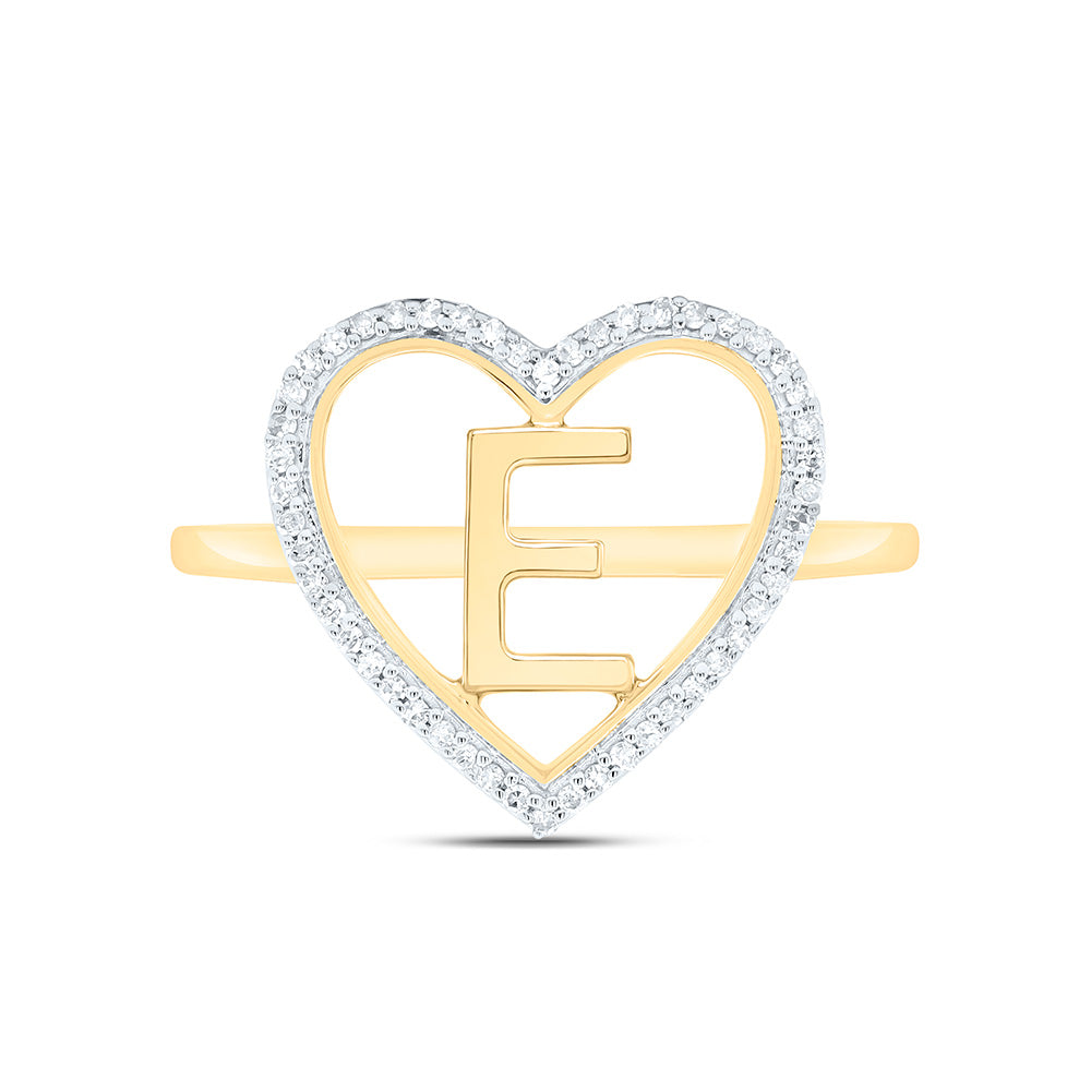 1/10CTW-NAT DIA P1 GIFT INITIAL "E" LADIES HEART RING Daisy Joyeria