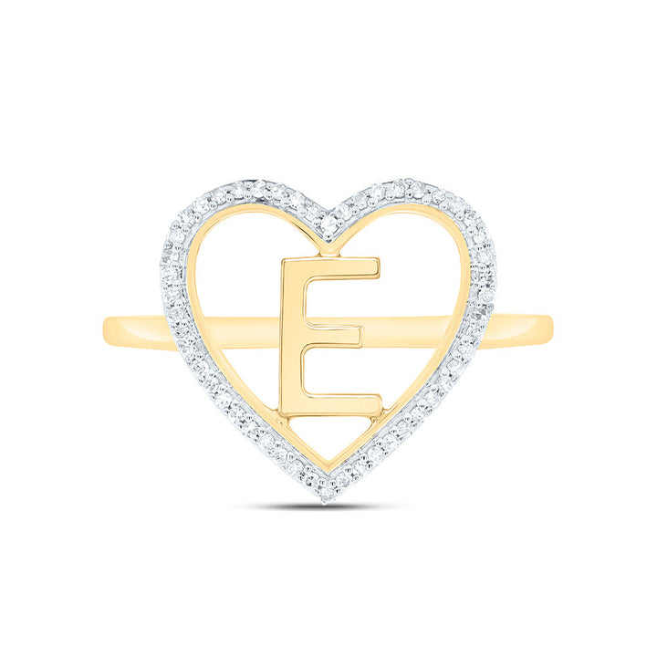 1/10CTW-NAT DIA P1 GIFT INITIAL "E" LADIES HEART RING Daisy Joyeria