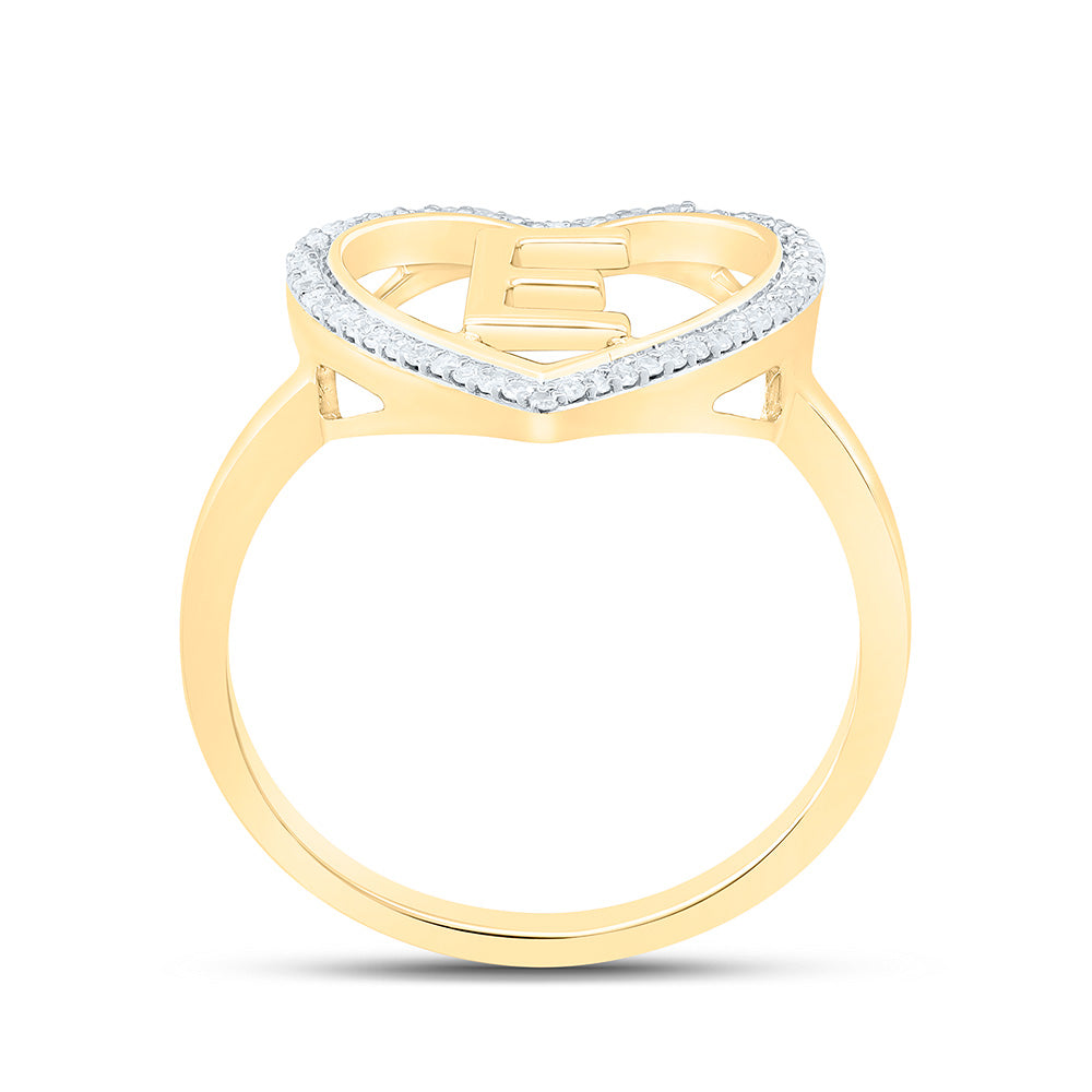 1/10CTW-NAT DIA P1 GIFT INITIAL "E" LADIES HEART RING Daisy Joyeria