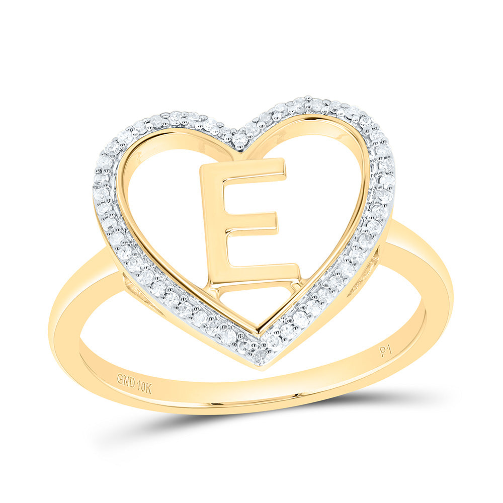 1/10CTW-NAT DIA P1 GIFT INITIAL "E" LADIES HEART RING Daisy Joyeria