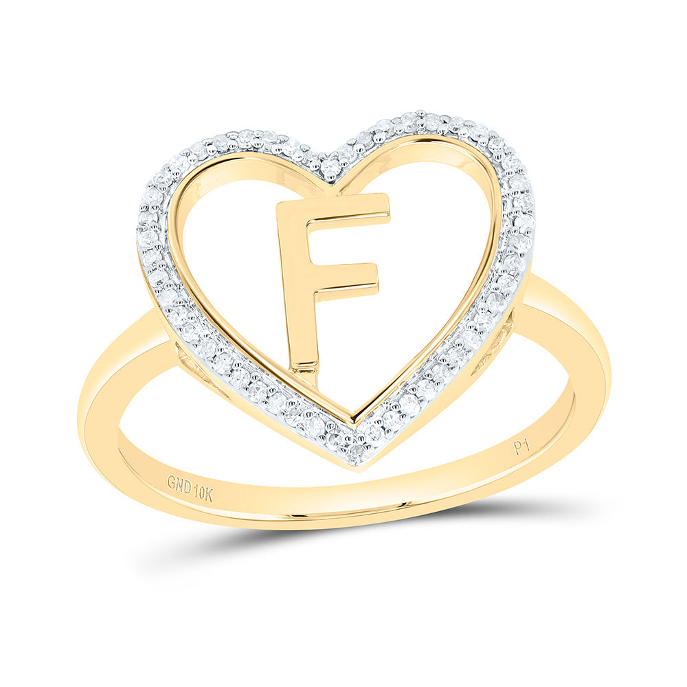 1/10CTW-NAT DIA P1 GIFT INITIAL "F" LADIES HEART RING Daisy Joyeria