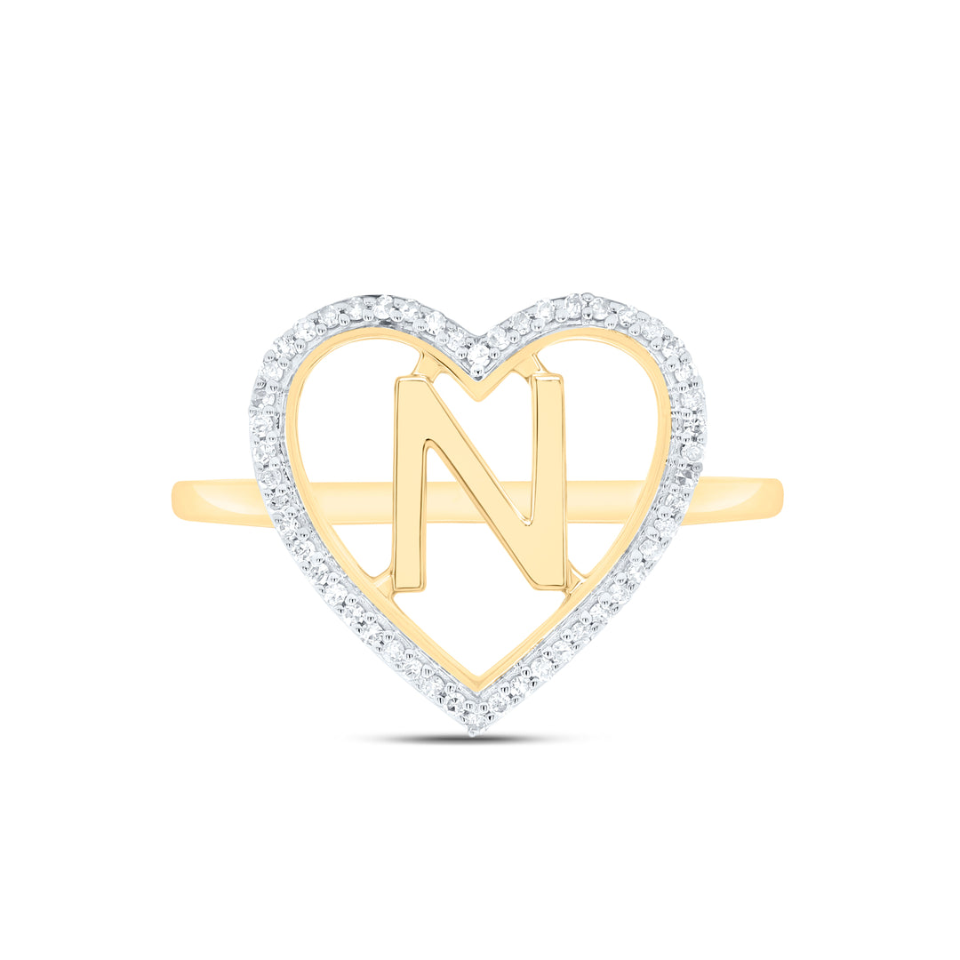 1/10CTW-NAT DIA P1 GIFT INITIAL "N" LADIES HEART RING Daisy Joyeria