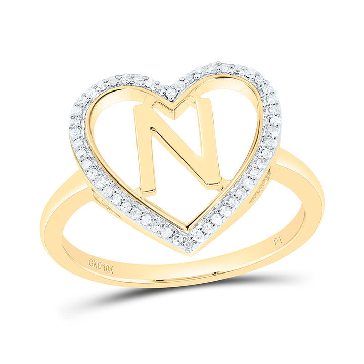 1/10CTW-NAT DIA P1 GIFT INITIAL "N" LADIES HEART RING Daisy Joyeria