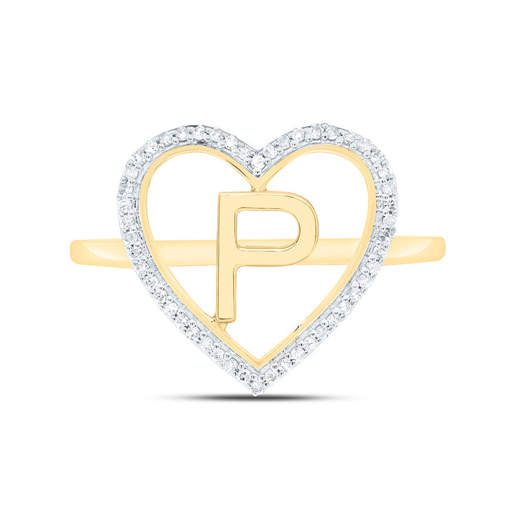 1/10CTW-NAT DIA P1 GIFT INITIAL "P" LADIES HEART RING Daisy Joyeria