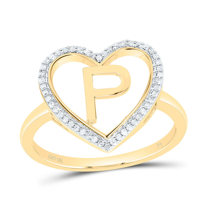1/10CTW-NAT DIA P1 GIFT INITIAL "P" LADIES HEART RING Daisy Joyeria
