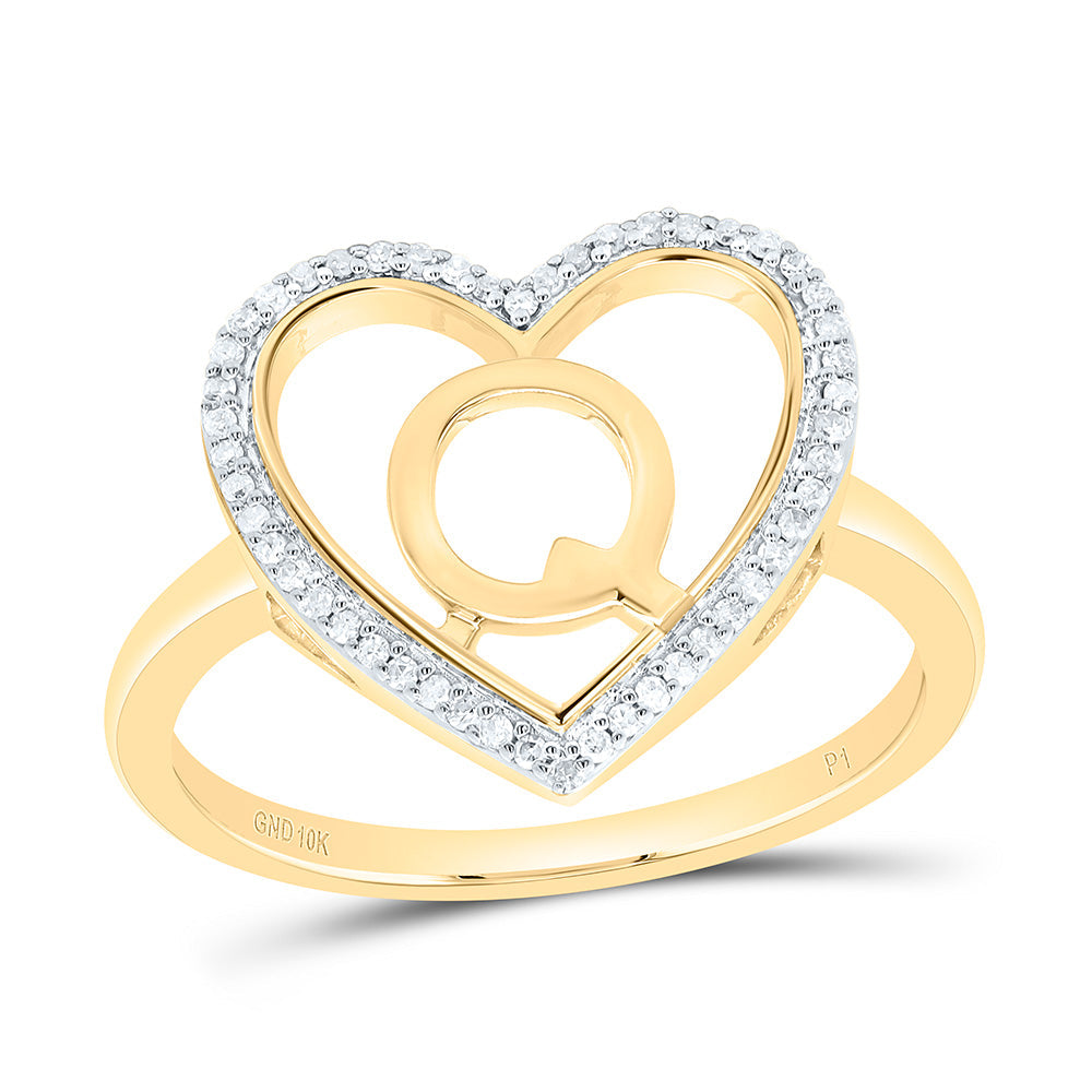 1/10CTW-NAT DIA P1 GIFT INITIAL "Q" LADIES HEART RING Daisy Joyeria