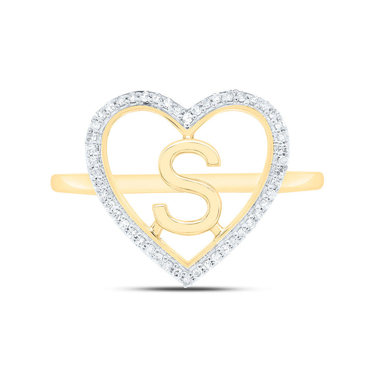 1/10CTW-NAT DIA P1 GIFT INITIAL "S" LADIES HEART RING Daisy Joyeria