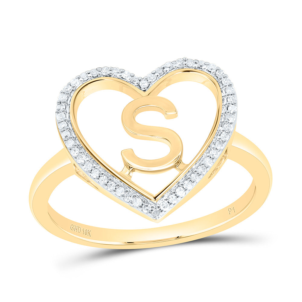 1/10CTW-NAT DIA P1 GIFT INITIAL "S" LADIES HEART RING Daisy Joyeria