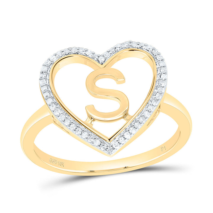 1/10CTW-NAT DIA P1 GIFT INITIAL "S" LADIES HEART RING Daisy Joyeria
