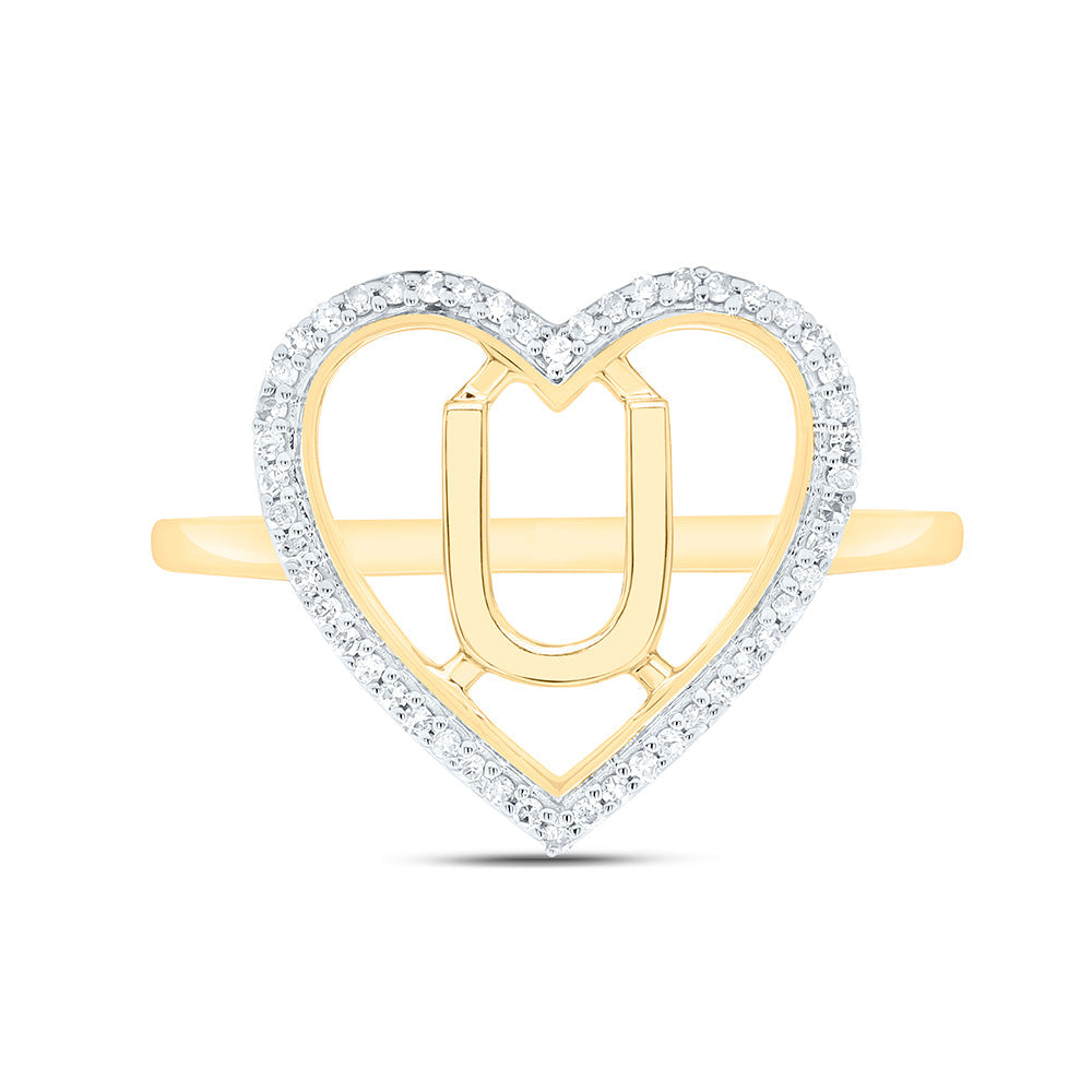 1/10CTW-NAT DIA P1 GIFT INITIAL "U" LADIES HEART RING Daisy Joyeria