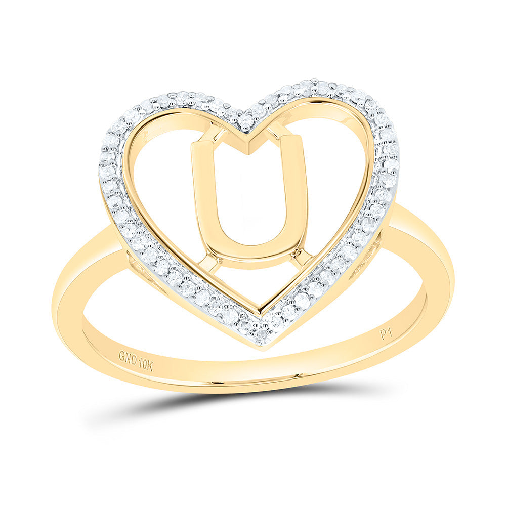 1/10CTW-NAT DIA P1 GIFT INITIAL "U" LADIES HEART RING Daisy Joyeria