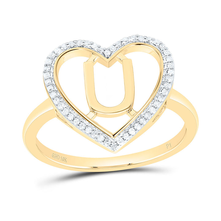 1/10CTW-NAT DIA P1 GIFT INITIAL "U" LADIES HEART RING Daisy Joyeria