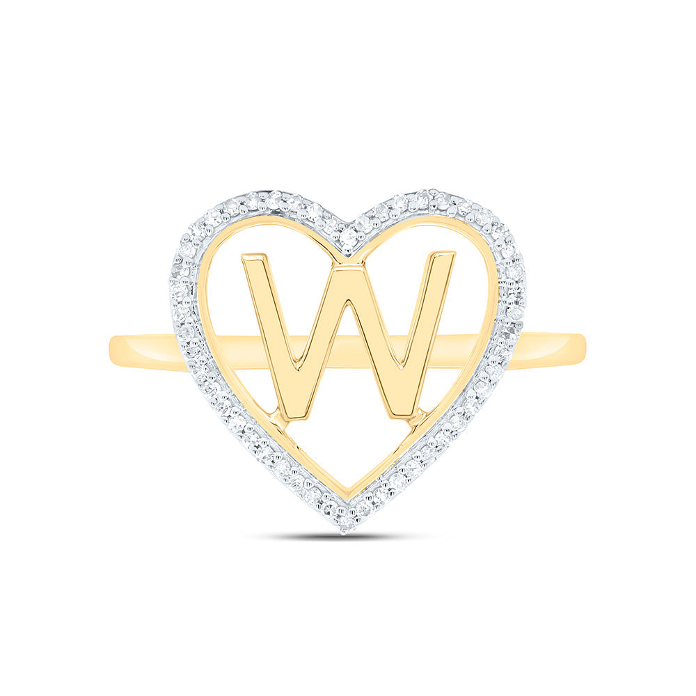 1/10CTW-NAT DIA P1 GIFT INITIAL "W" LADIES HEART RING Daisy Joyeria