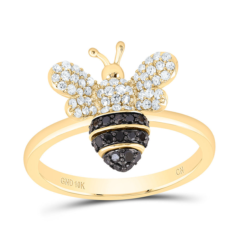 3/8CTW-NAT DIA CN RD-BLACK DIAMOND HONEY BEE RING Daisy Joyeria