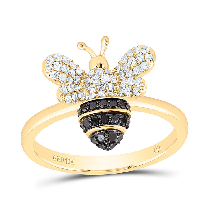 3/8CTW-NAT DIA CN RD-BLACK DIAMOND HONEY BEE RING Daisy Joyeria