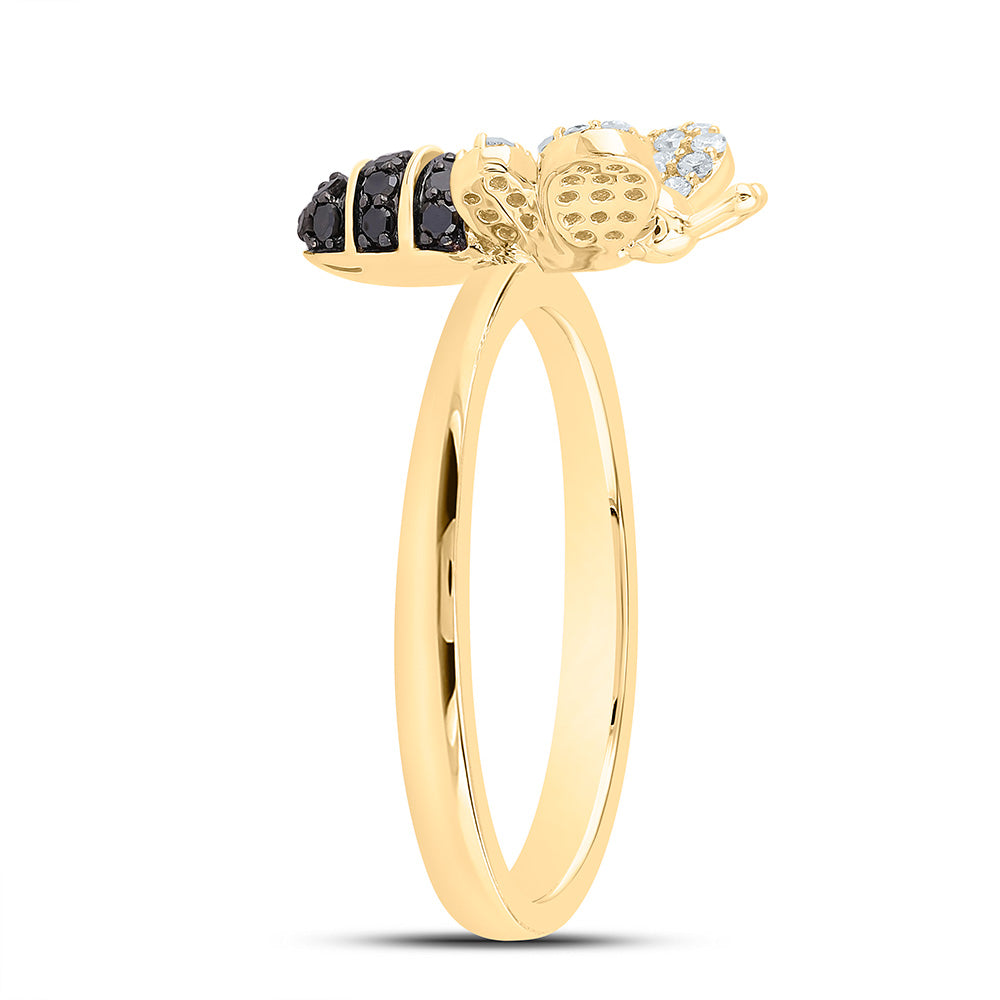 3/8CTW-NAT DIA CN RD-BLACK DIAMOND HONEY BEE RING Daisy Joyeria