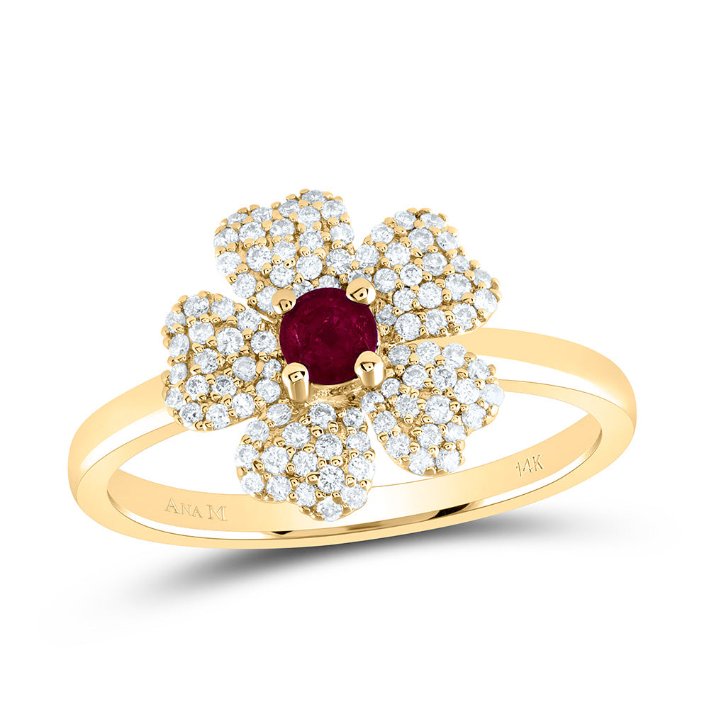 1/4CTW-NAT DIA ANA M 3.5MM-RD-RU NAT GEM FLOWER RING Daisy Joyeria
